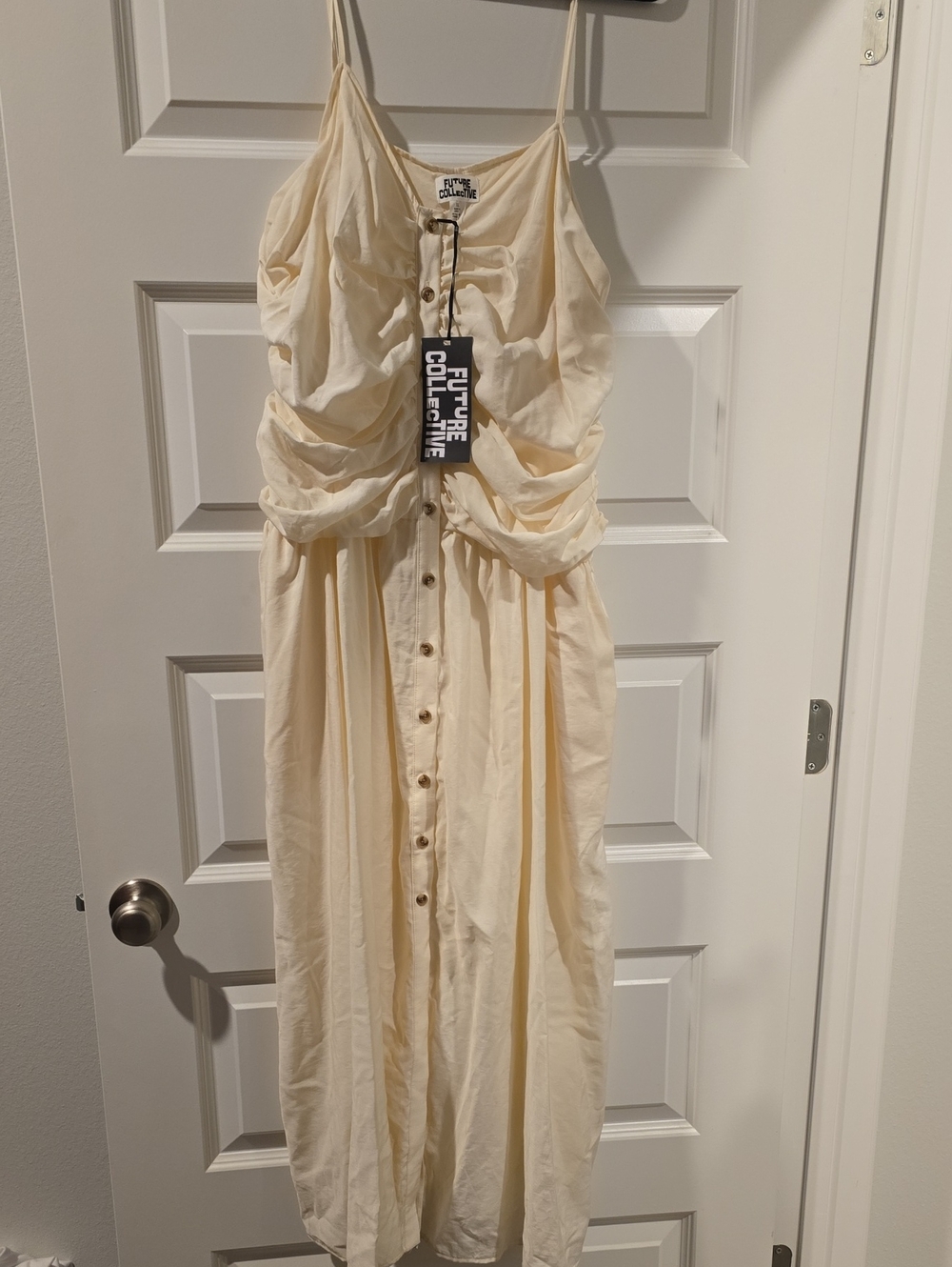 Future Collective Cream Sleeveless Button-Front Maxi Dress